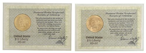 Pair Liberty Head $10 Gold Coins