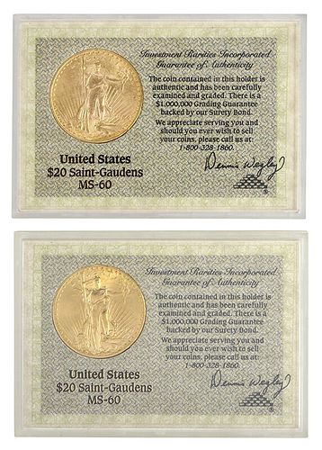 Pair St. Gaudens $20 Gold Coins