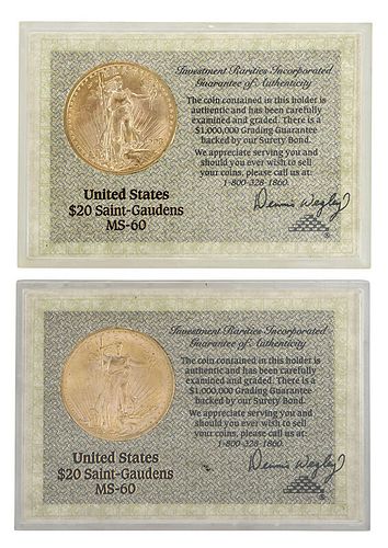 Pair St. Gaudens $20 Gold Coins