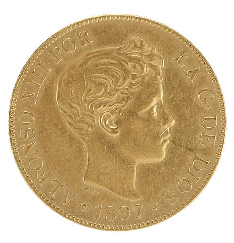 1897 (97) Spanish 100 Pesetas Gold Coin 