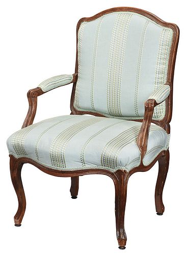 Provincial Louis XV Carved Walnut Open Armchair