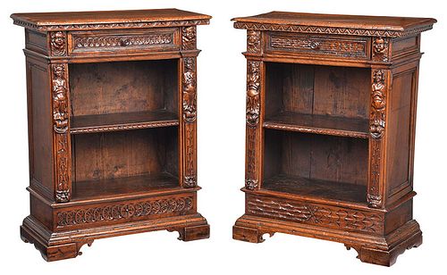 Pair Italian Baroque Style Walnut Side Cabinets