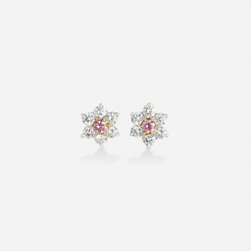 Fancy Intense pink diamond cluster earrings