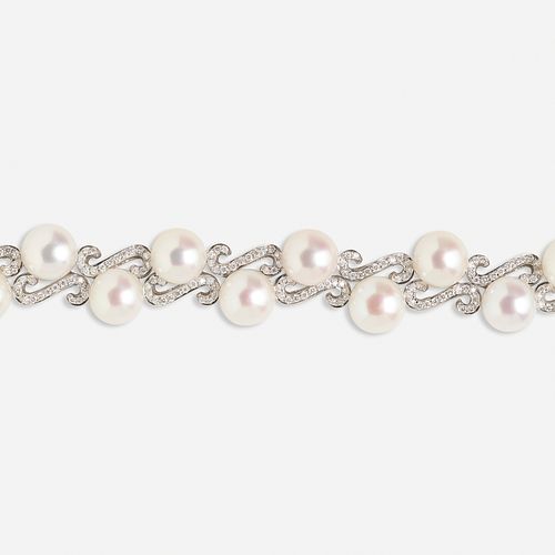 Diamond and cultured pearl bracelet