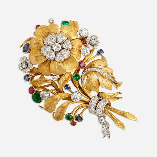 Van Cleef & Arpels, Diamond and gem-set bouquet brooch