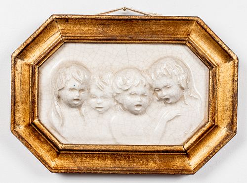 Glazed Porcelain Relief Plaque Of Children