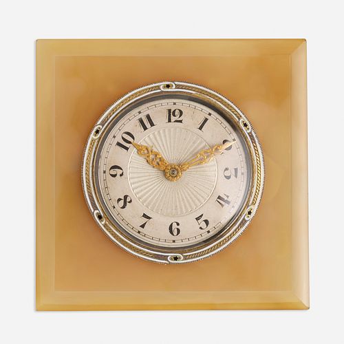 French Art Deco agate, gold, and silver gilt clock