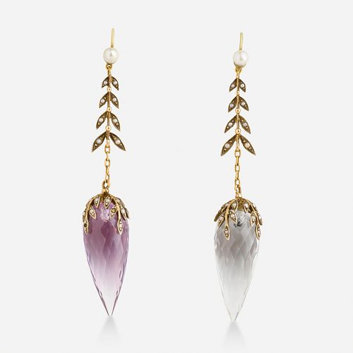 Rock crystal and seed pearl drop earrings