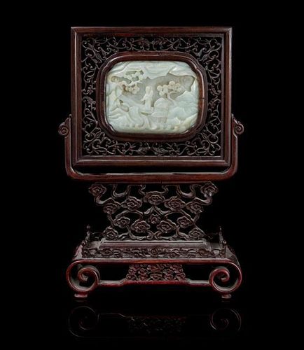 * A Carved Jade Plaque Height of stone 3 1/4 x width 4 1/4 inches.