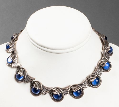 Margot De Taxco Silver Wave Motif Glass Necklace