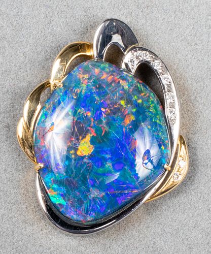 18K Gold Diamond & Opal Doublet Pendant
