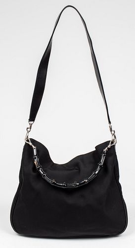 Gucci Black Nylon And Leather 'Bamboo' Handbag
