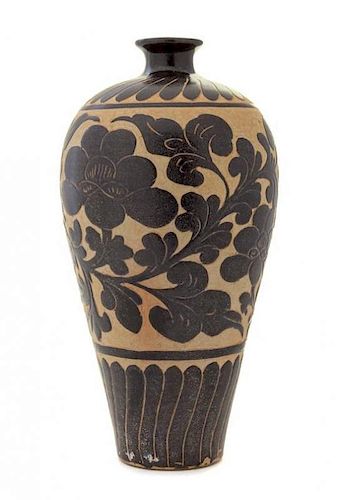 * A Cizhou-Type Sgraffiato Vase, Meiping Height 13 1/2 inches.