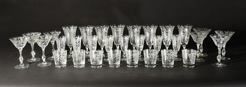 32 Cambridge Glass Rose Point Clear Stems
