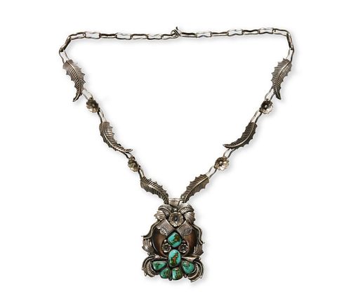 Navajo Silver and Turquoise Necklace with Pendant