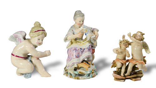 3 Porcelain Figures, Inc. Meissen Girl with Cat