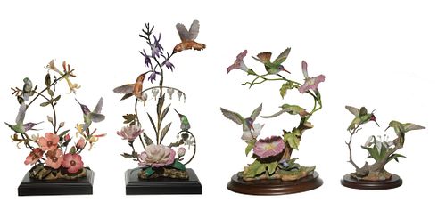 4 Boxed Porcelain and Bronze Hummingbirds, Maruri