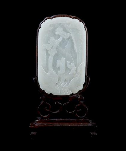 A Carved White Jade Plaque Length 4 5/8 inches