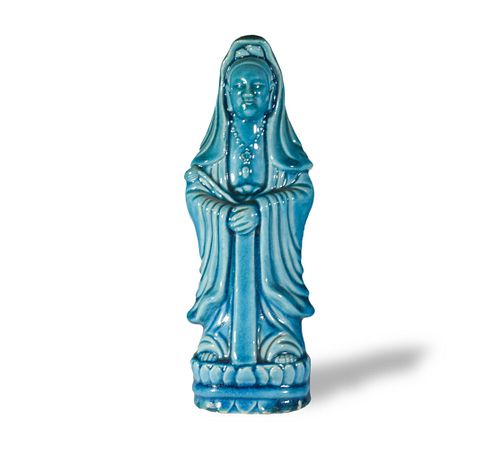 Chinese Blue-Glazed Statue of Guanyin, Republic