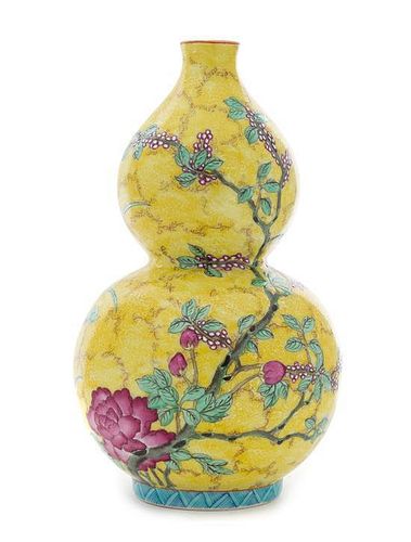 A Famille Rose Double Gourd-Form Vase 20TH CENTURY Height 12 inches.