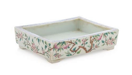 * A Famille Rose Porcelain Rectangular Cachepot Height 2 x length 7 inches.