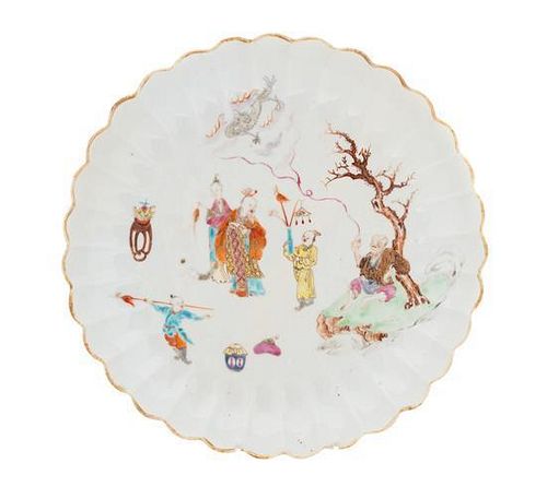 A Famille Rose Porcelain Scalloped Dish Diameter 11 1/4 inches.