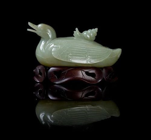 * A Celadon Jade Box and Cover Length 6 inches.