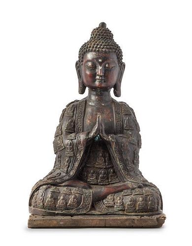 * A Bronze Figure of Buddha Height of figure 16 inches.