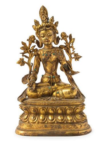 A Gilt Bronze Figure of a Bodhisattva Height 13 1/2 inches.