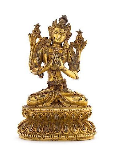 A Gilt Bronze Figure of a Bodhisattva Height 6 1/8 inches.