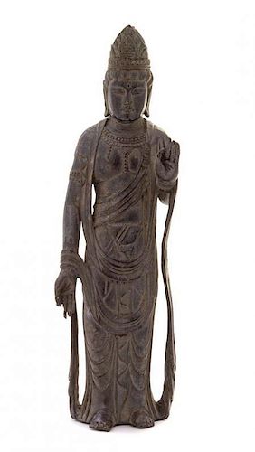 A Bronze Figure of Standing Guanyin Height 8 1/4 inches.