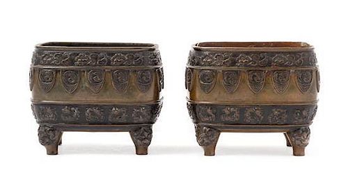 * A Pair of Bronze Censers Height 3 1/2 inches.