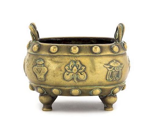 * A Bronze Censer POSSIBLY 17TH/18TH CENTURY Height over handles 2 3/4 inches.