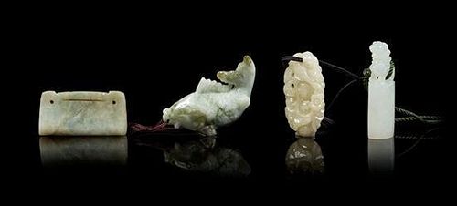 * Three Carved Jade Articles Height of tallest 2 inches.