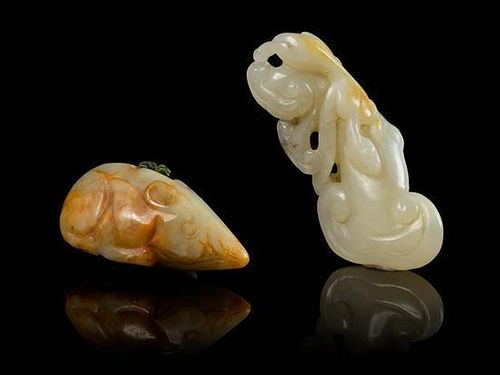 * Two Carved Jade Articles Length of longer 2 5/8 inches.