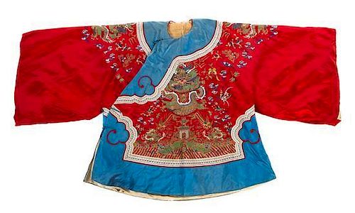 A Chinese Embroidered Silk Lady's Winter Robe Length collar to hem 36 inches.