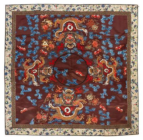 An Embroidered Silk Panel Height 35 3/4 x width 35 3/4 inches.