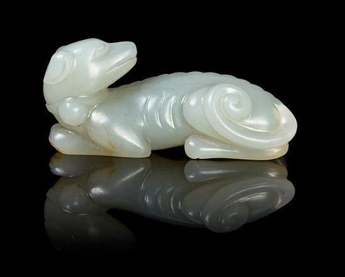A Carved Pale Celadon Jade Toggle Length 2 1/2 inches.