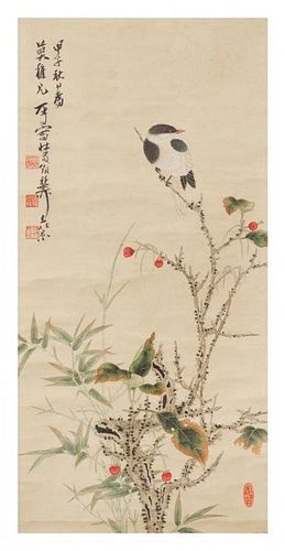 In the Manner of Xie Zhiliu, (1910-1997), depicting birds perched on flowering branches.