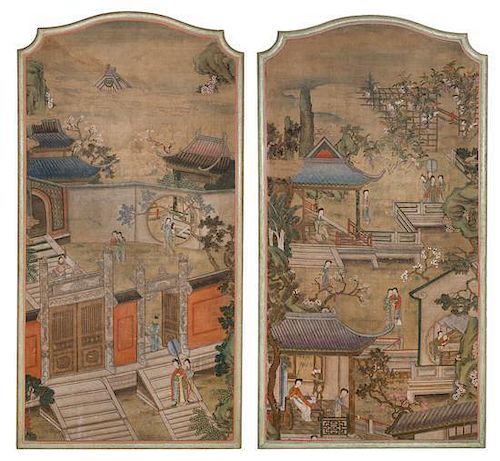 * Two Ink and Color on Silk Paintings LIKELY 19TH CENTURY Height of each 69 x 35 1/4 inches.