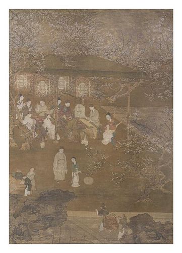 After Li Gonglin, MING DYNASTY, depicting figures in an outdoor rockery and courtyard setting.
