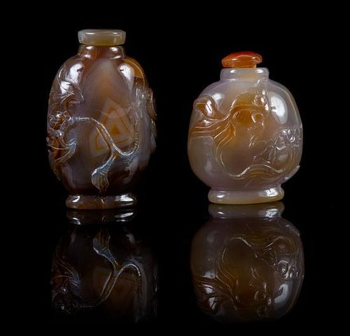 * Two Agate Snuff Bottles Height of taller 3 1/8 inches.