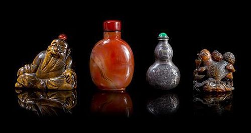 Four Snuff Bottles Height of tallest 2 7/8 inches.