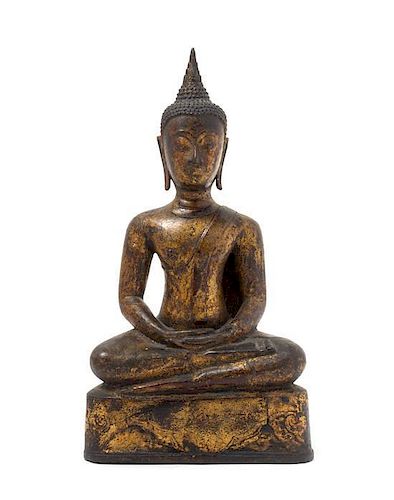 * A Thai Bronze Figure of Buddha LIKELY AYUTTHAYA PERIOD Height 11 1/2 inches.