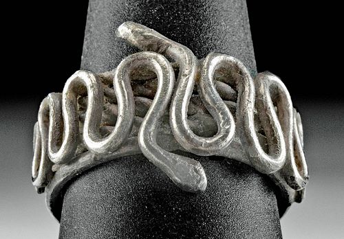 Unique Roman Silver Ring w/ Snakes