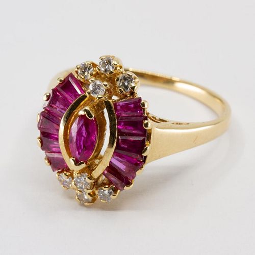 GIA 14k yellow gold diamond and ruby ring