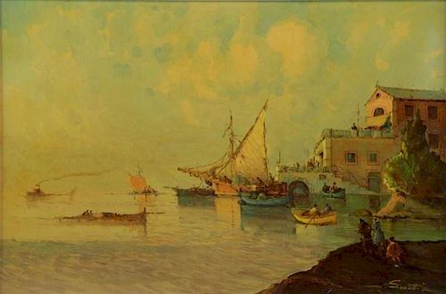 SIMONETTI. Oil on Canvas. Italian Coastal Scene.
