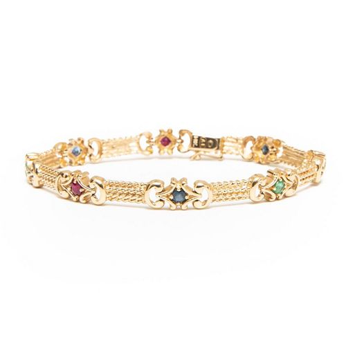 GIA 14k gold sapphire ruby and emerald gold strap bracelet
