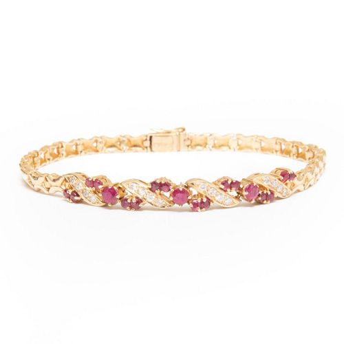 GIA 14k gold ruby and diamond bracelet