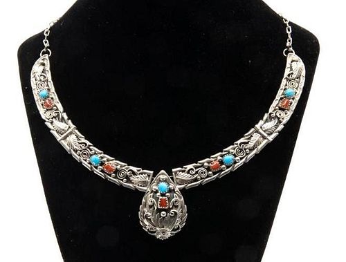 GIA Vintage Sterling Navajo Squash Blossom Necklace